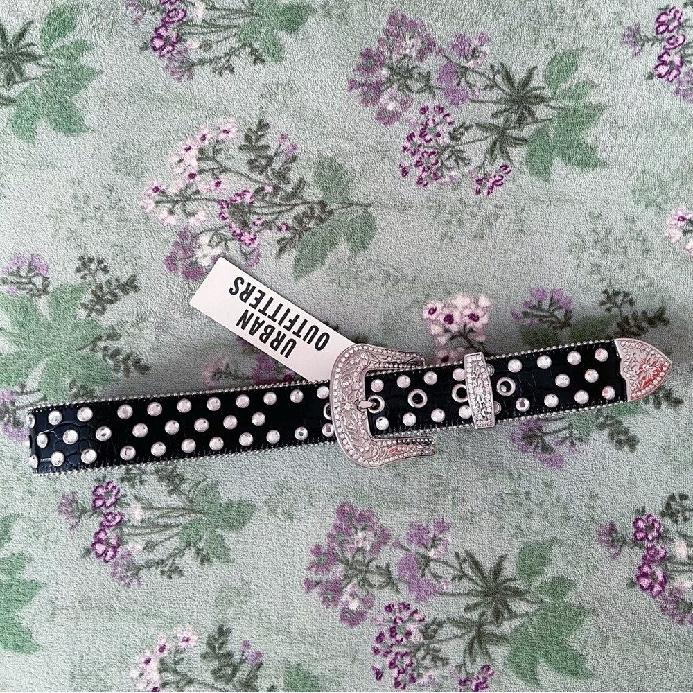 Urban Outfitters Black Rhinestone Studded Western Belt